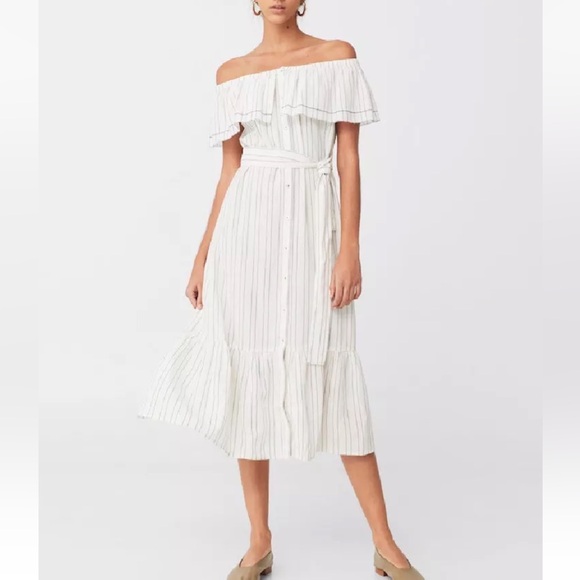 Mango off the shoulder linen striped dress - Picture 2 of 4